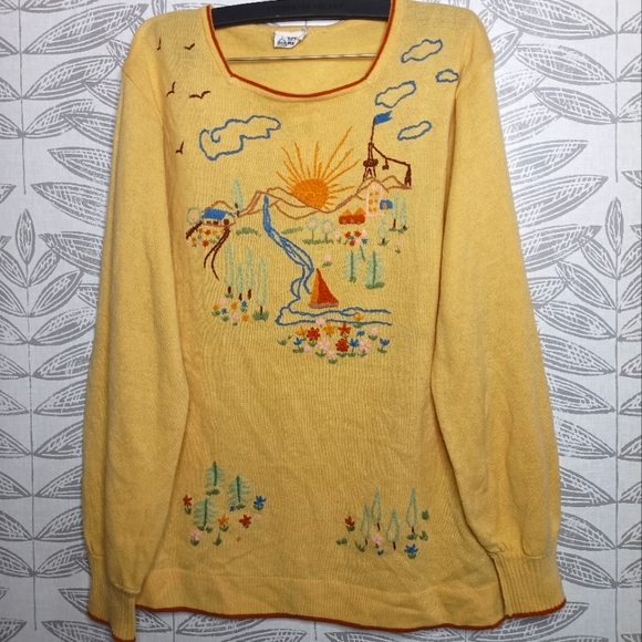 Vintage Sweaters - Tiffany Manor Vintage Sweater Square Neck Story Embroidery Artsy Boho